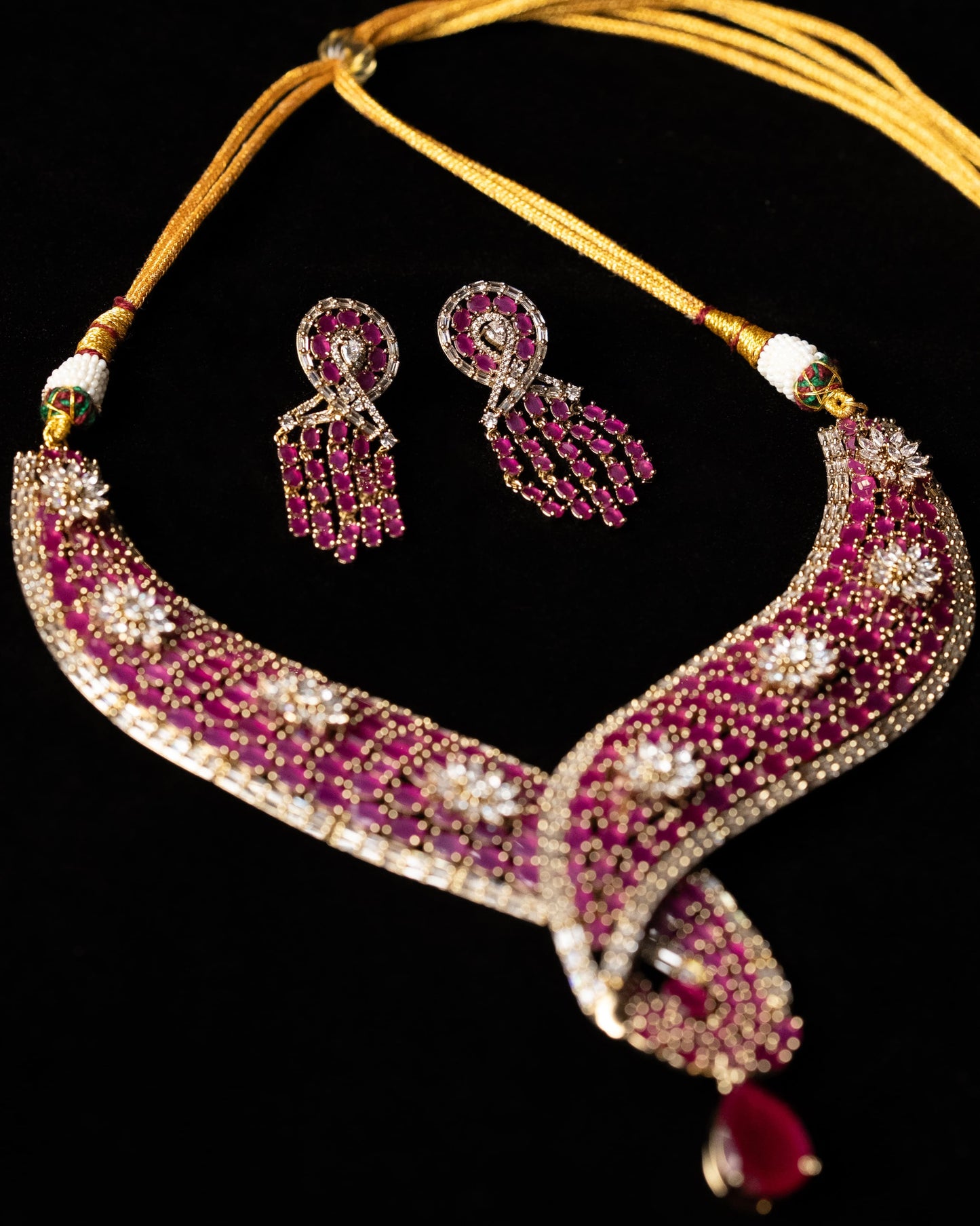 Ruby CZ Designer Hasli Necklace with Earrings