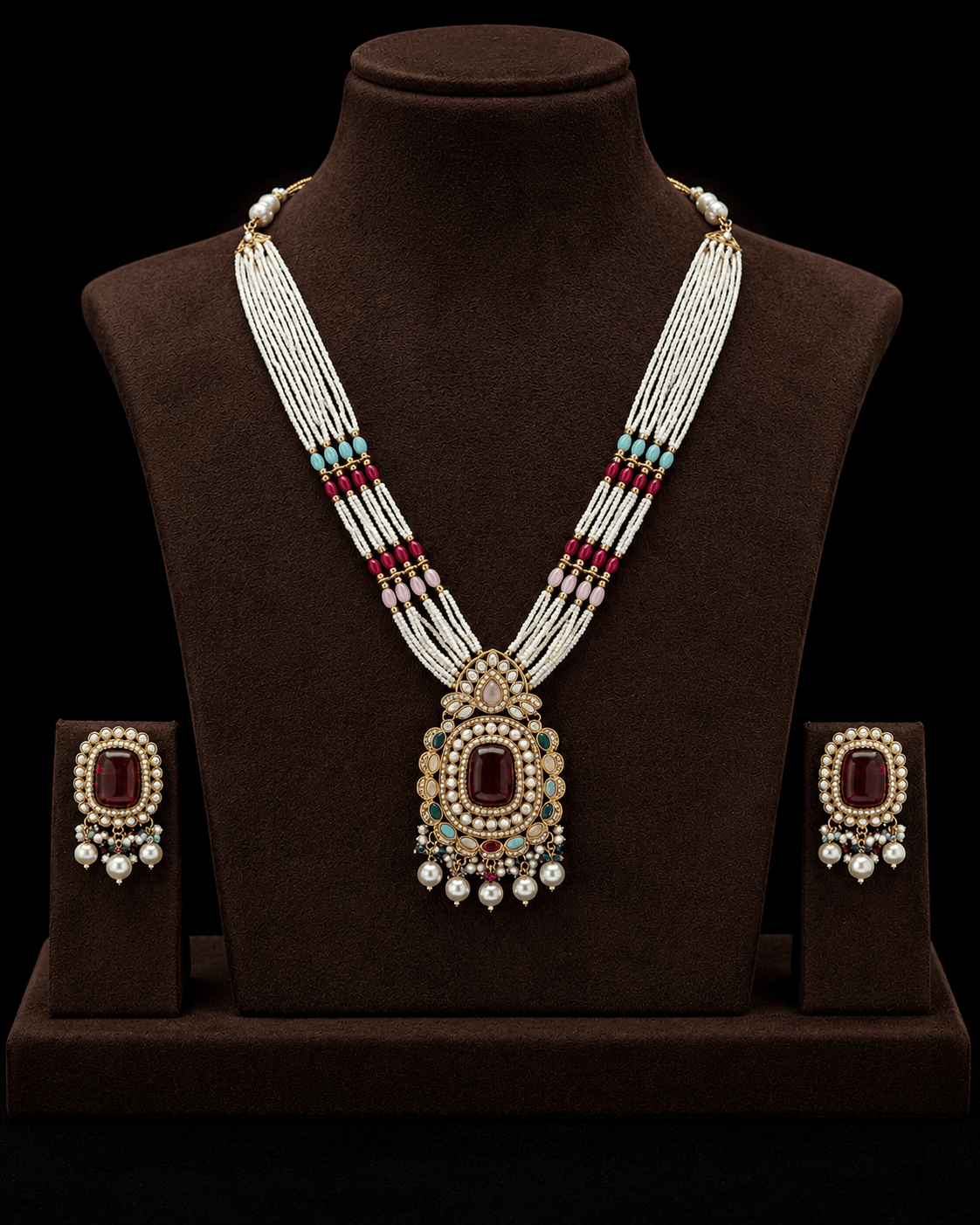 Traditional Multi-Strand Pearl Necklace and Earring Set