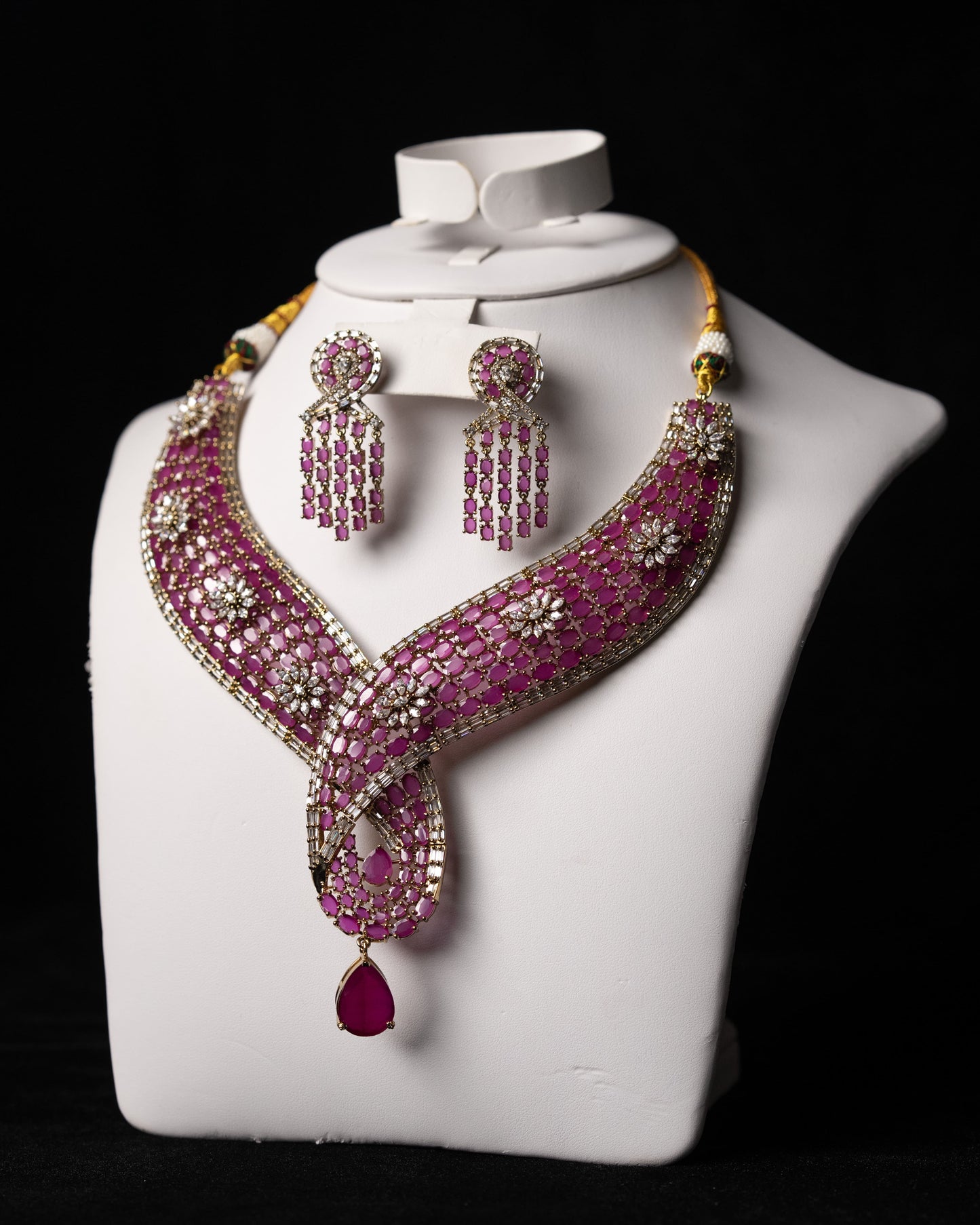 Ruby CZ Designer Hasli Necklace with Earrings