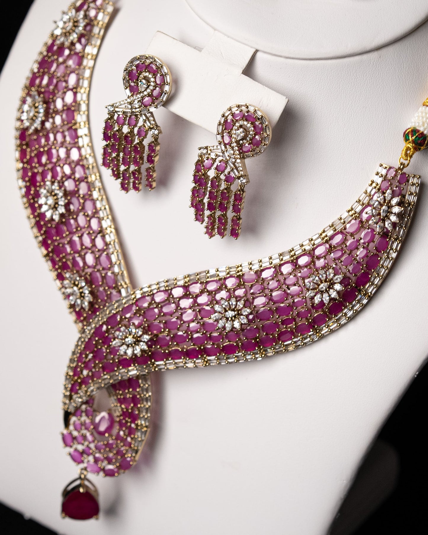Ruby CZ Designer Hasli Necklace with Earrings