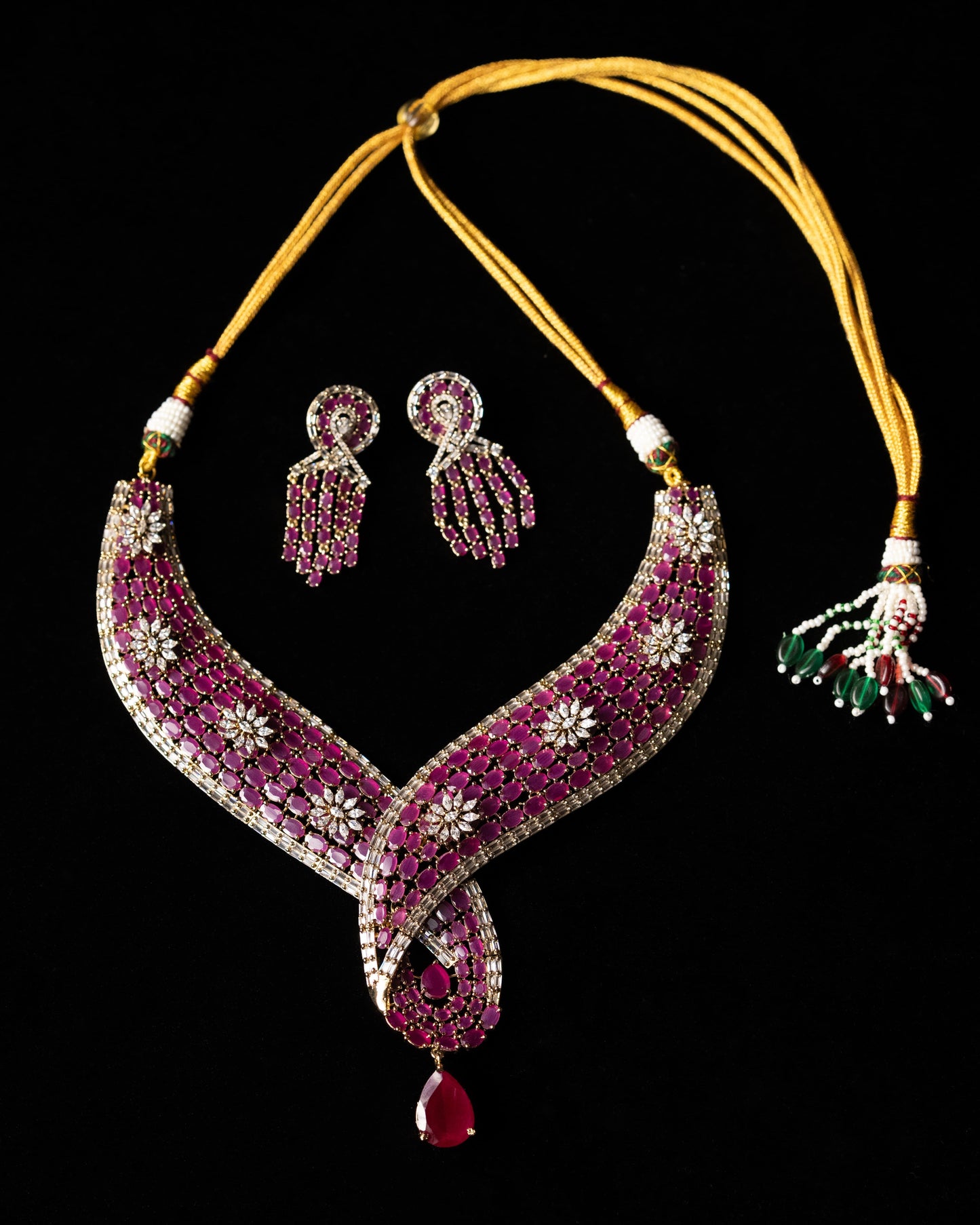 Ruby CZ Designer Hasli Necklace with Earrings