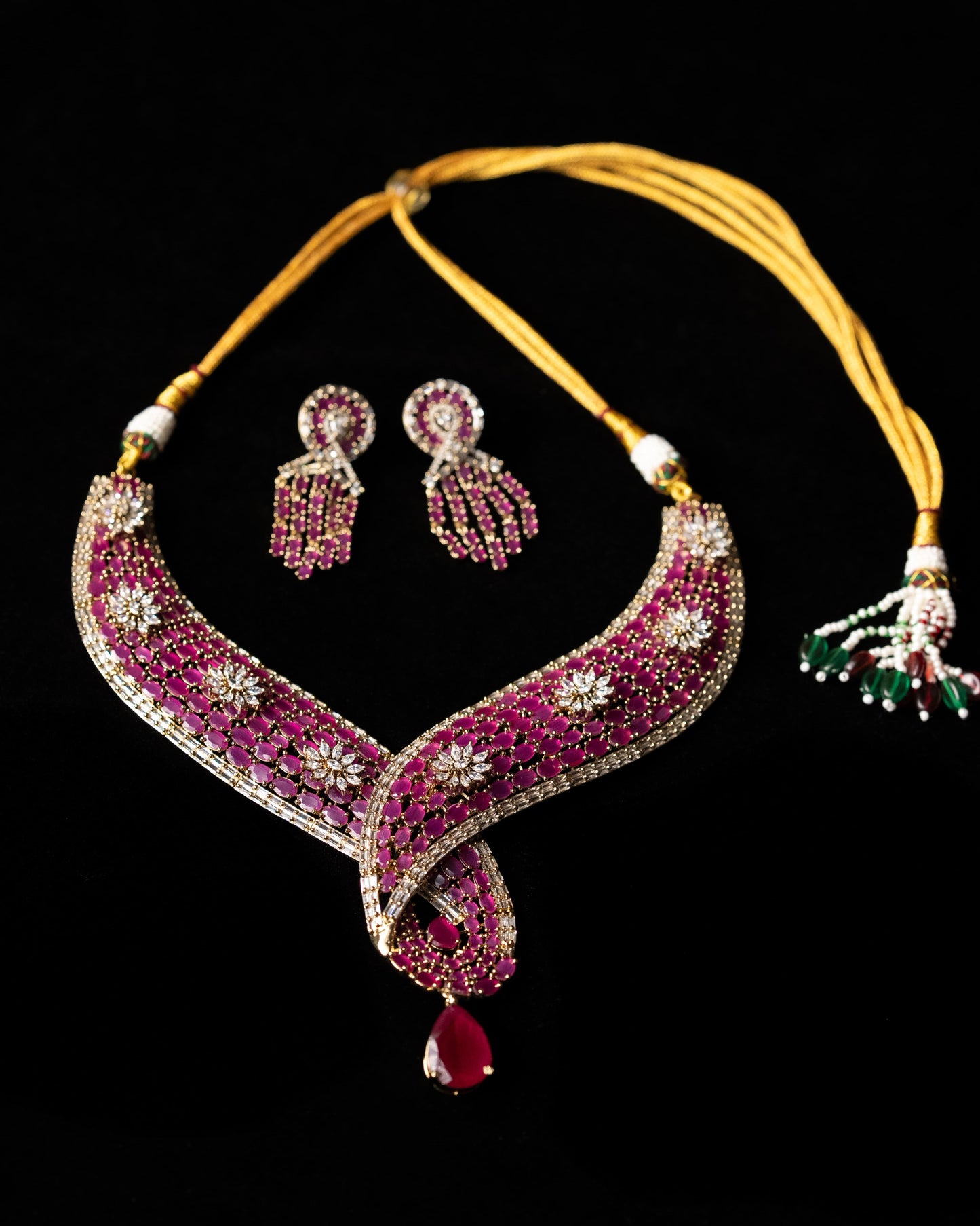Ruby CZ Designer Hasli Necklace with Earrings