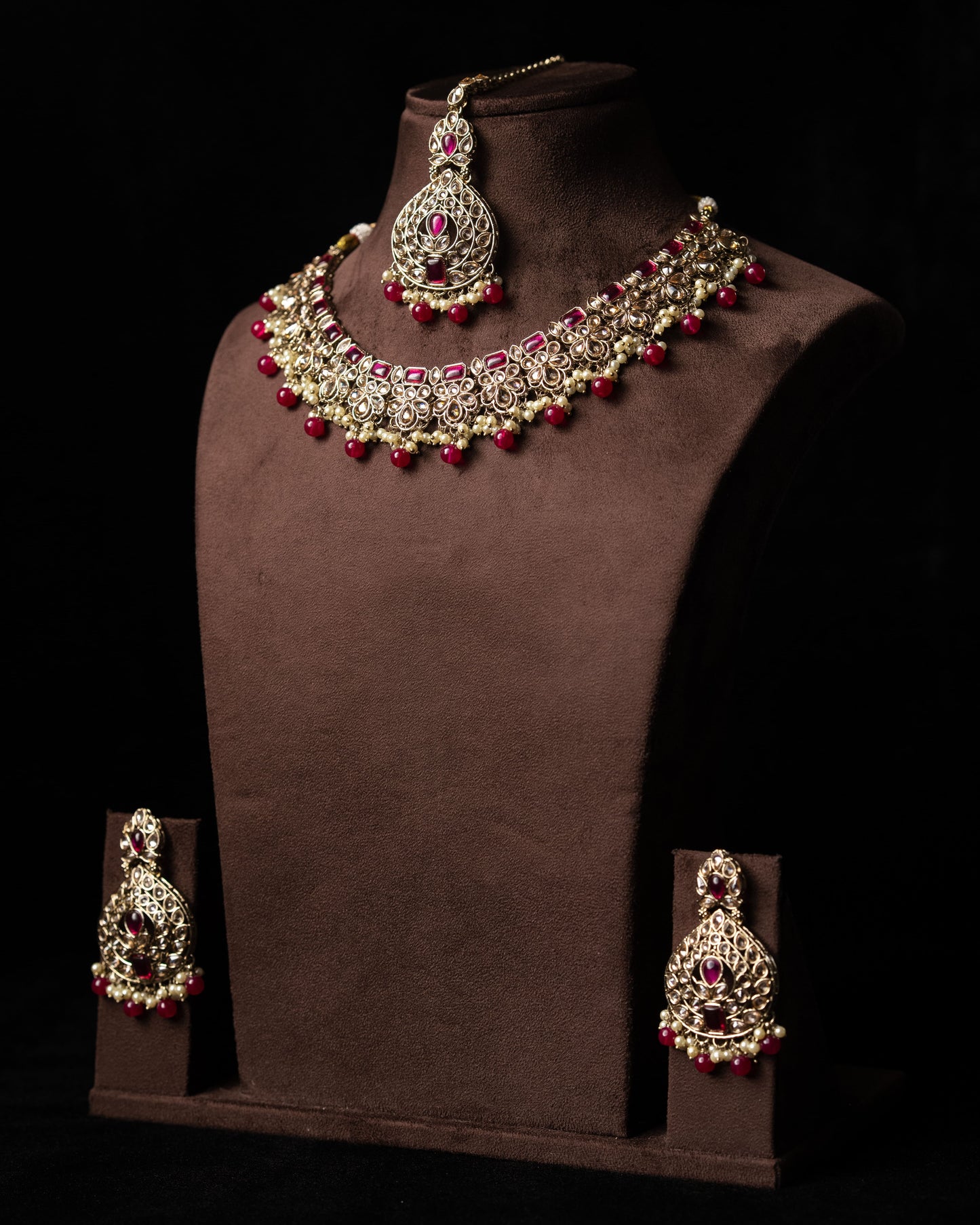 Maroon color Meenakari Necklace |Party Jewelry I Earrings & Tikka