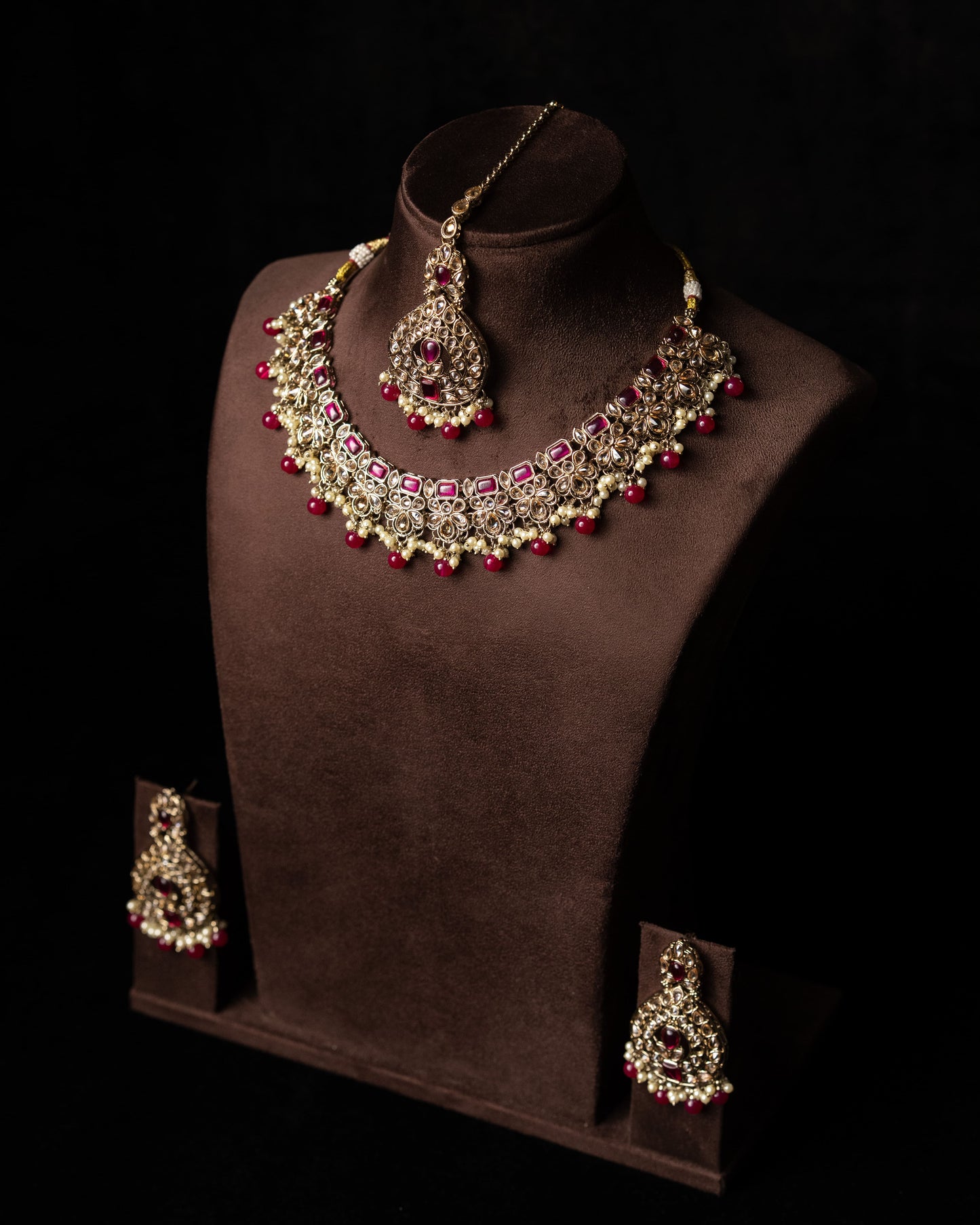 Maroon color Meenakari Necklace |Party Jewelry I Earrings & Tikka