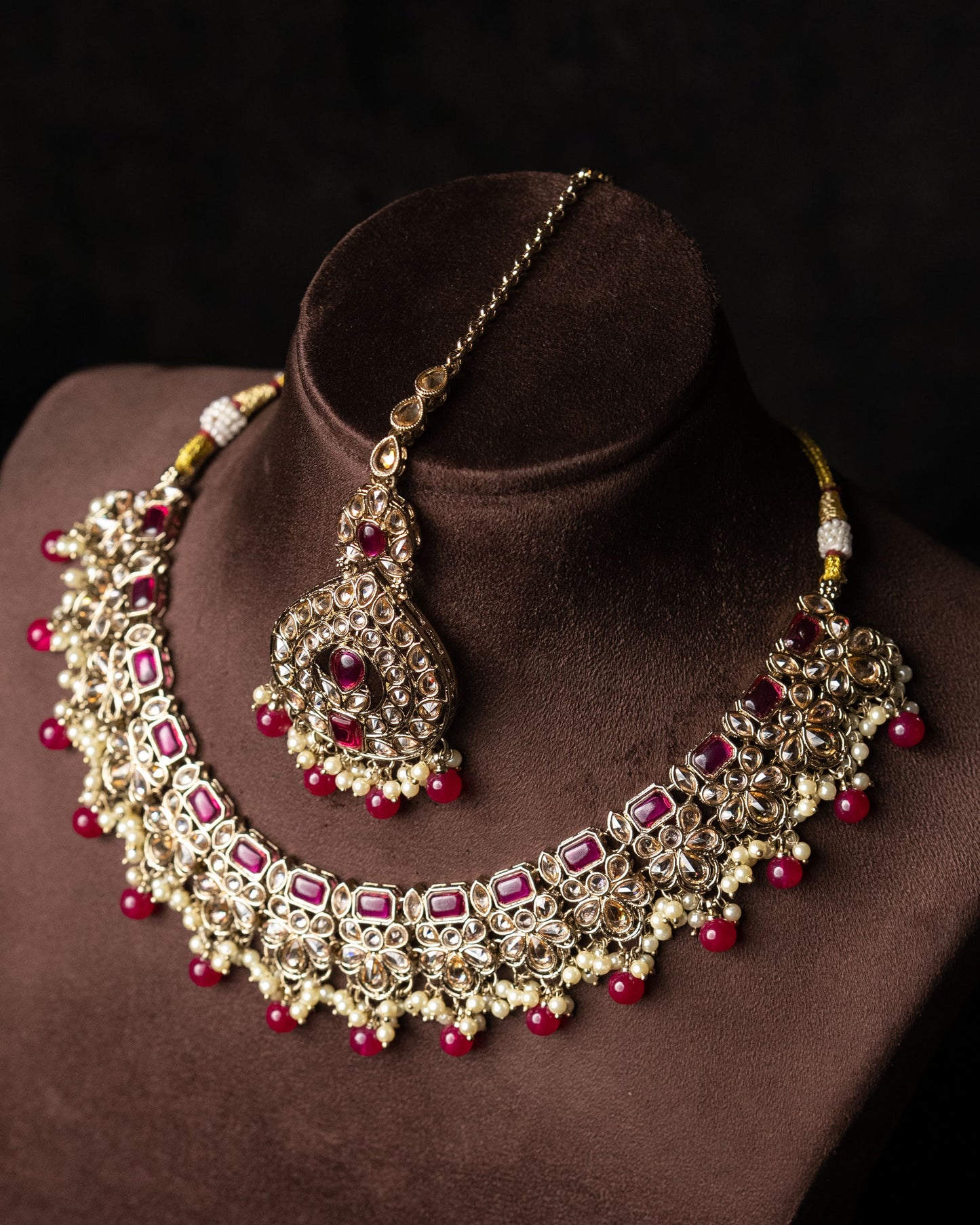 Maroon color Meenakari Necklace |Party Jewelry I Earrings & Tikka