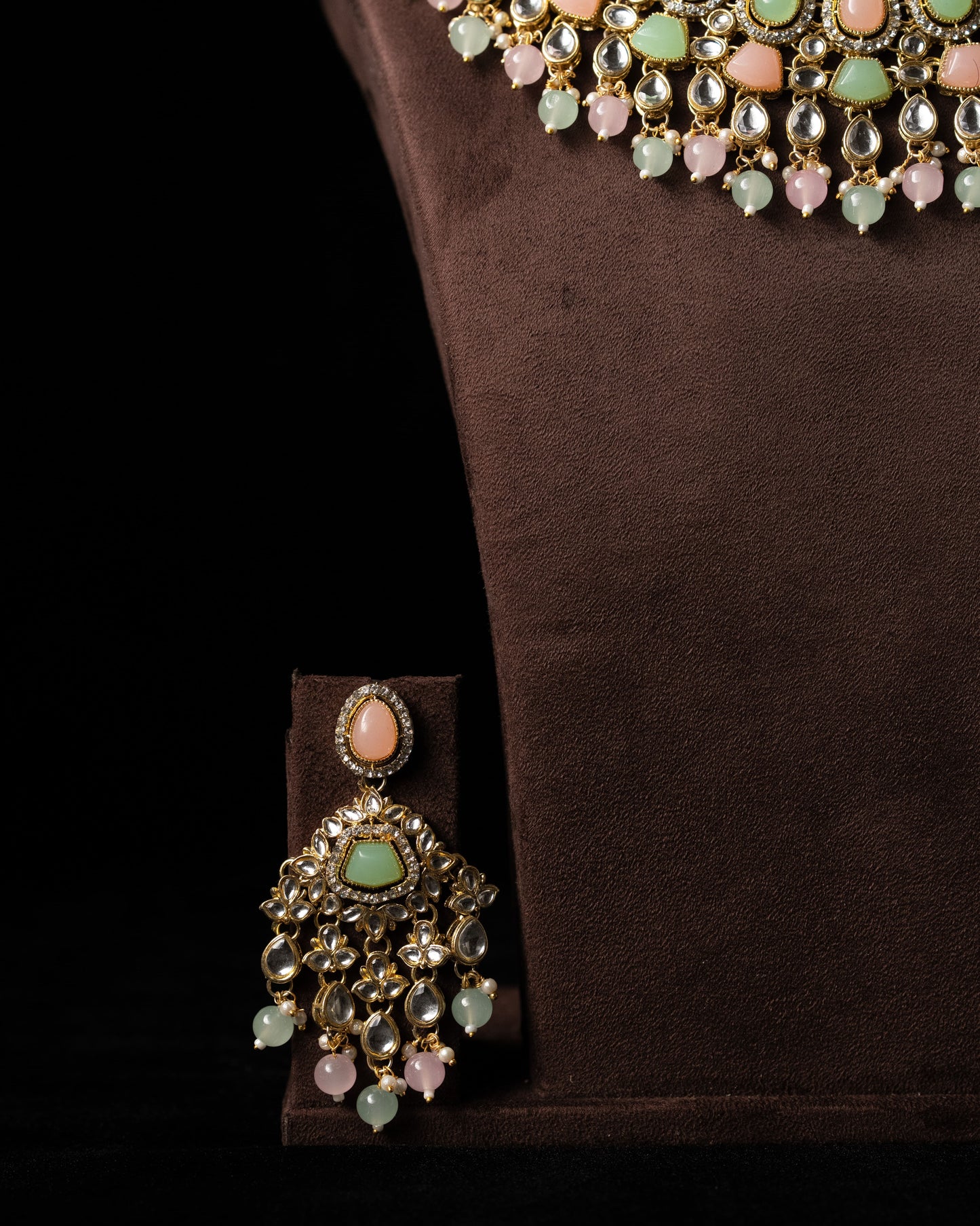 Mint Pink Kundal Wedding Necklace I Bridal Jewelry I Earrings & Tikka