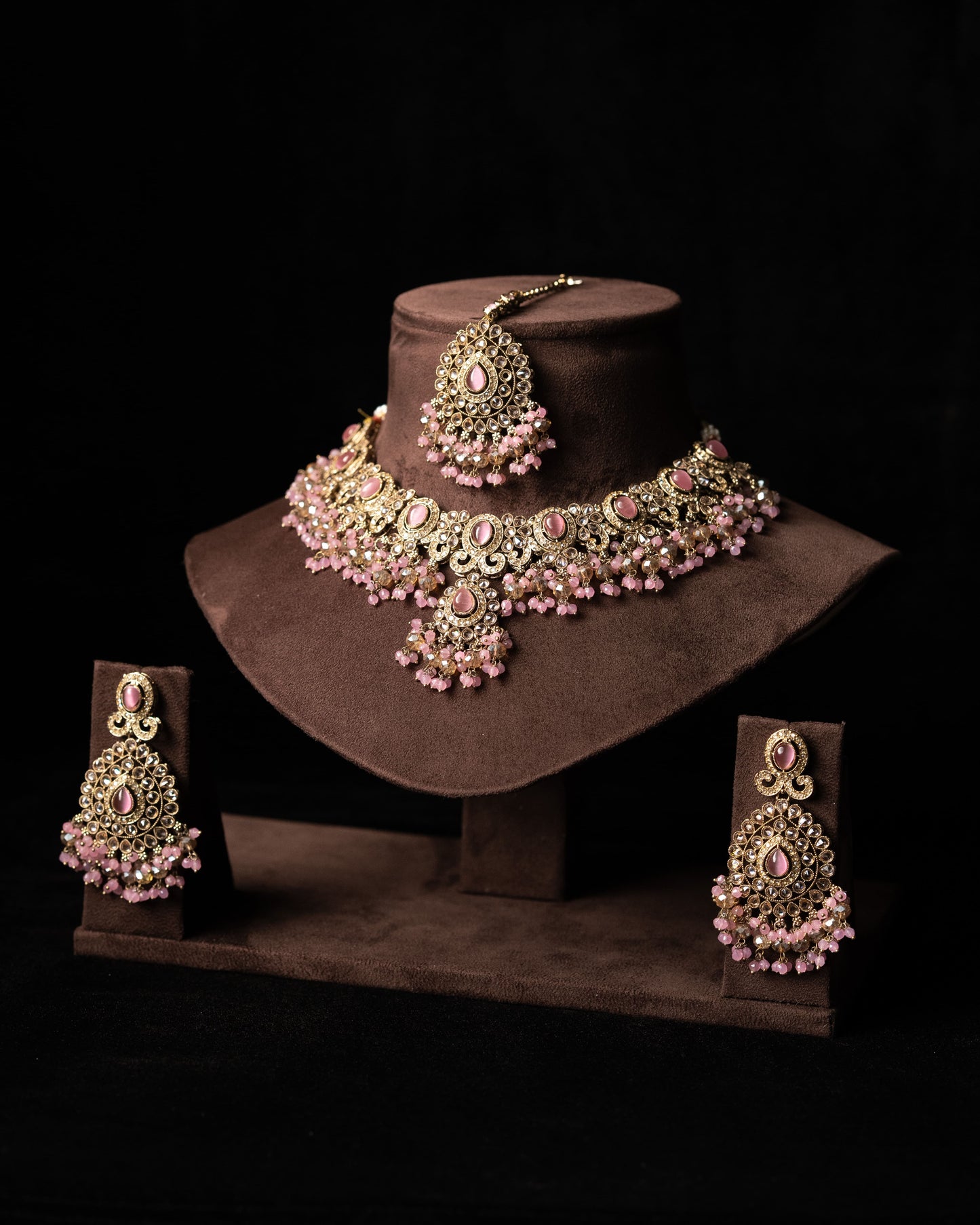 Pink Kundan Pearl Cluster Necklace |Wedding Necklace I Bridal Jewelry I Earrings & Tikka
