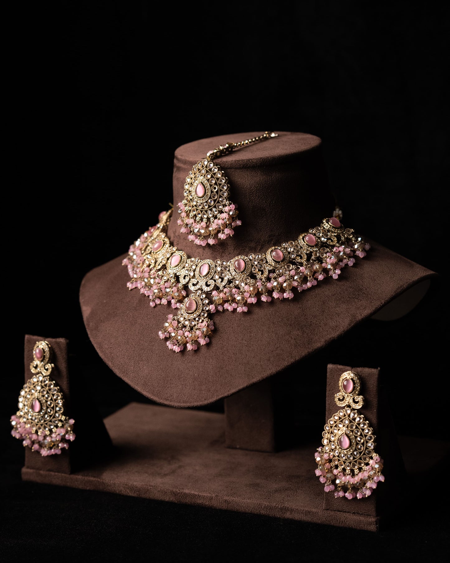 Pink Kundan Pearl Cluster Necklace |Wedding Necklace I Bridal Jewelry I Earrings & Tikka