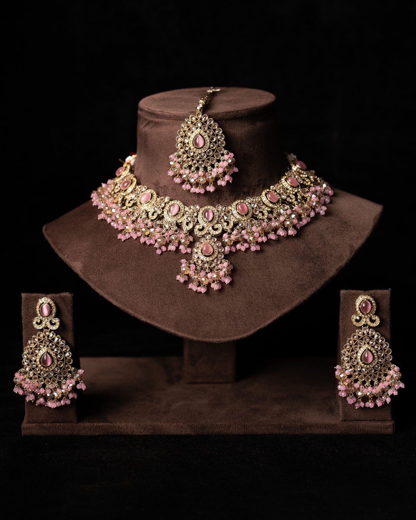 Pink Kundan Pearl Cluster Necklace |Wedding Necklace I Bridal Jewelry I Earrings & Tikka