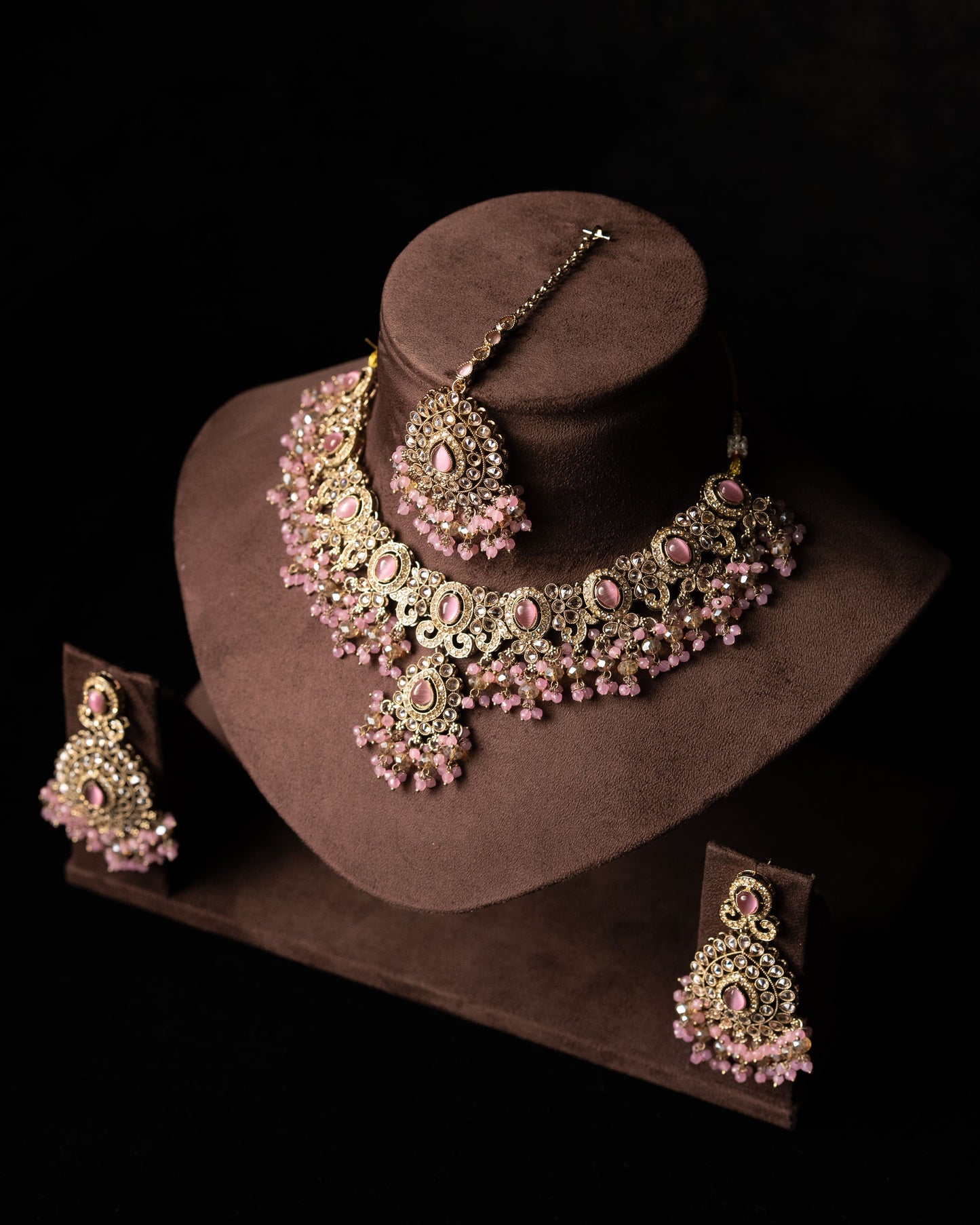 Pink Kundan Pearl Cluster Necklace |Wedding Necklace I Bridal Jewelry I Earrings & Tikka