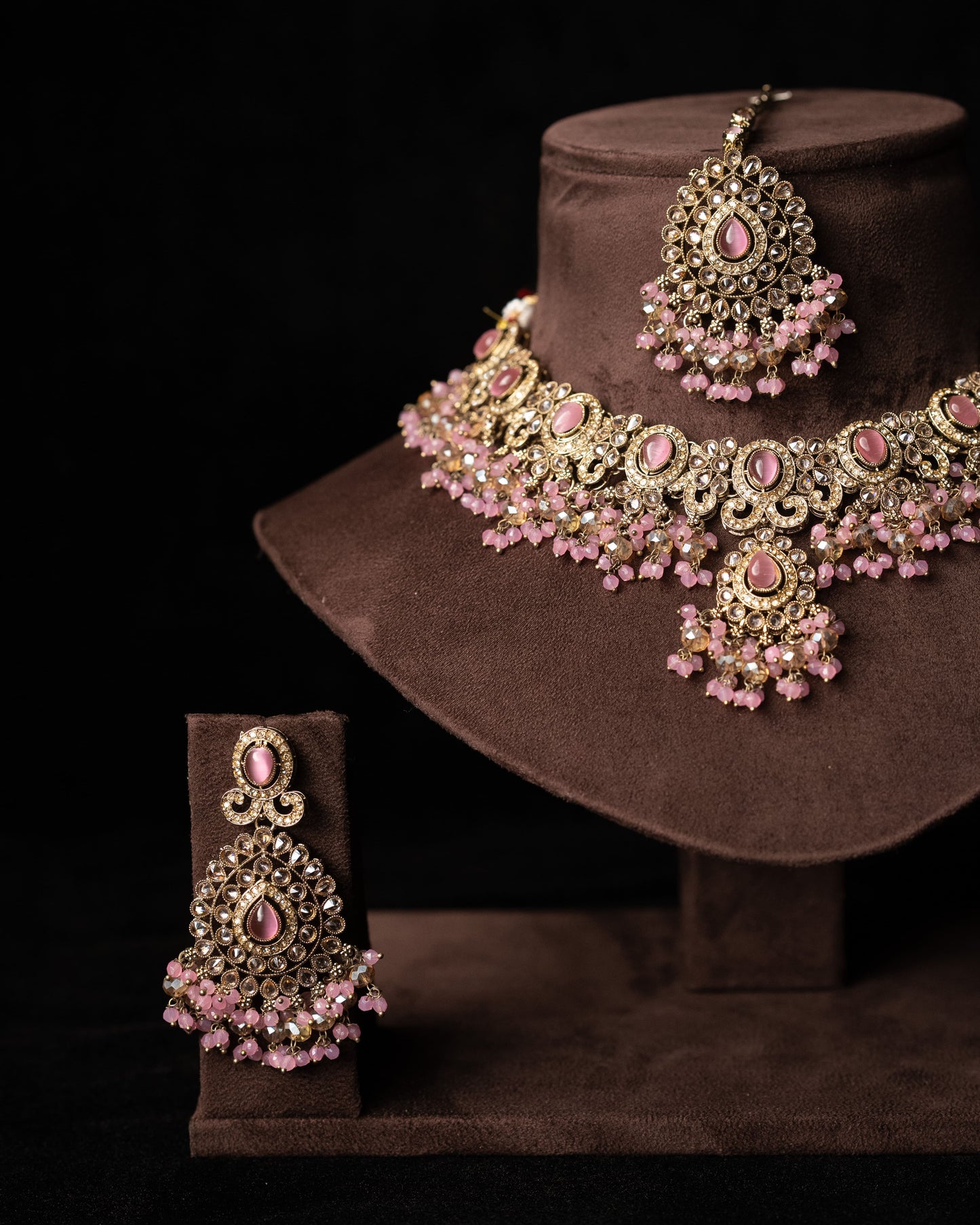 Pink Kundan Pearl Cluster Necklace |Wedding Necklace I Bridal Jewelry I Earrings & Tikka