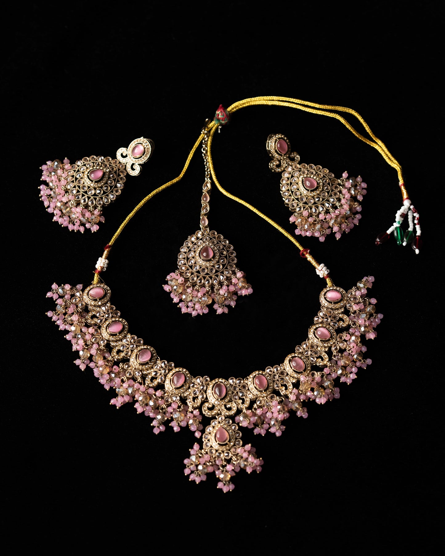 Pink Kundan Pearl Cluster Necklace |Wedding Necklace I Bridal Jewelry I Earrings & Tikka