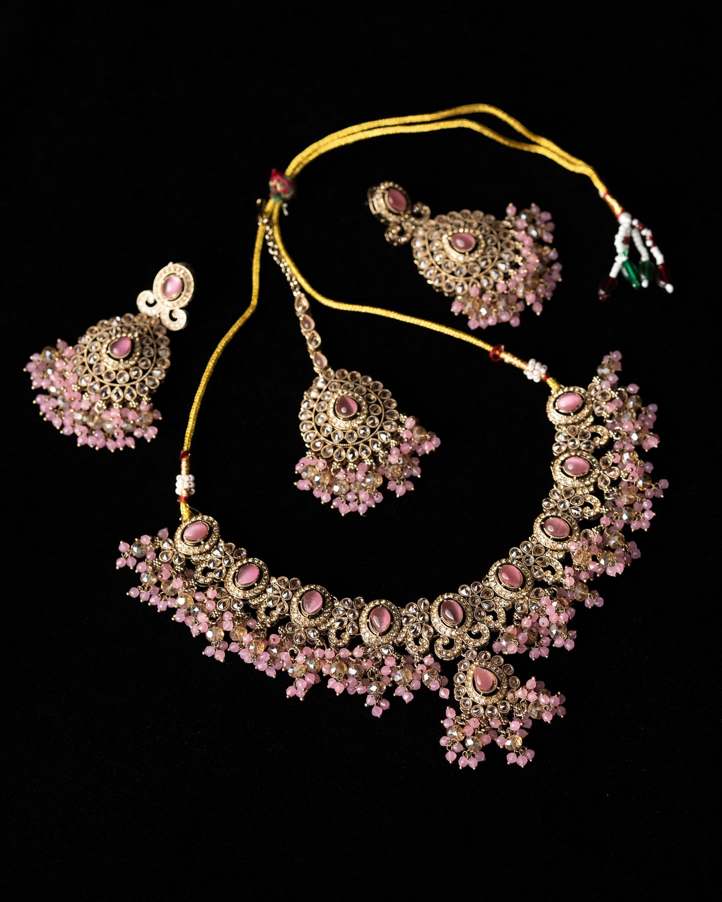 Pink Kundan Pearl Cluster Necklace |Wedding Necklace I Bridal Jewelry I Earrings & Tikka