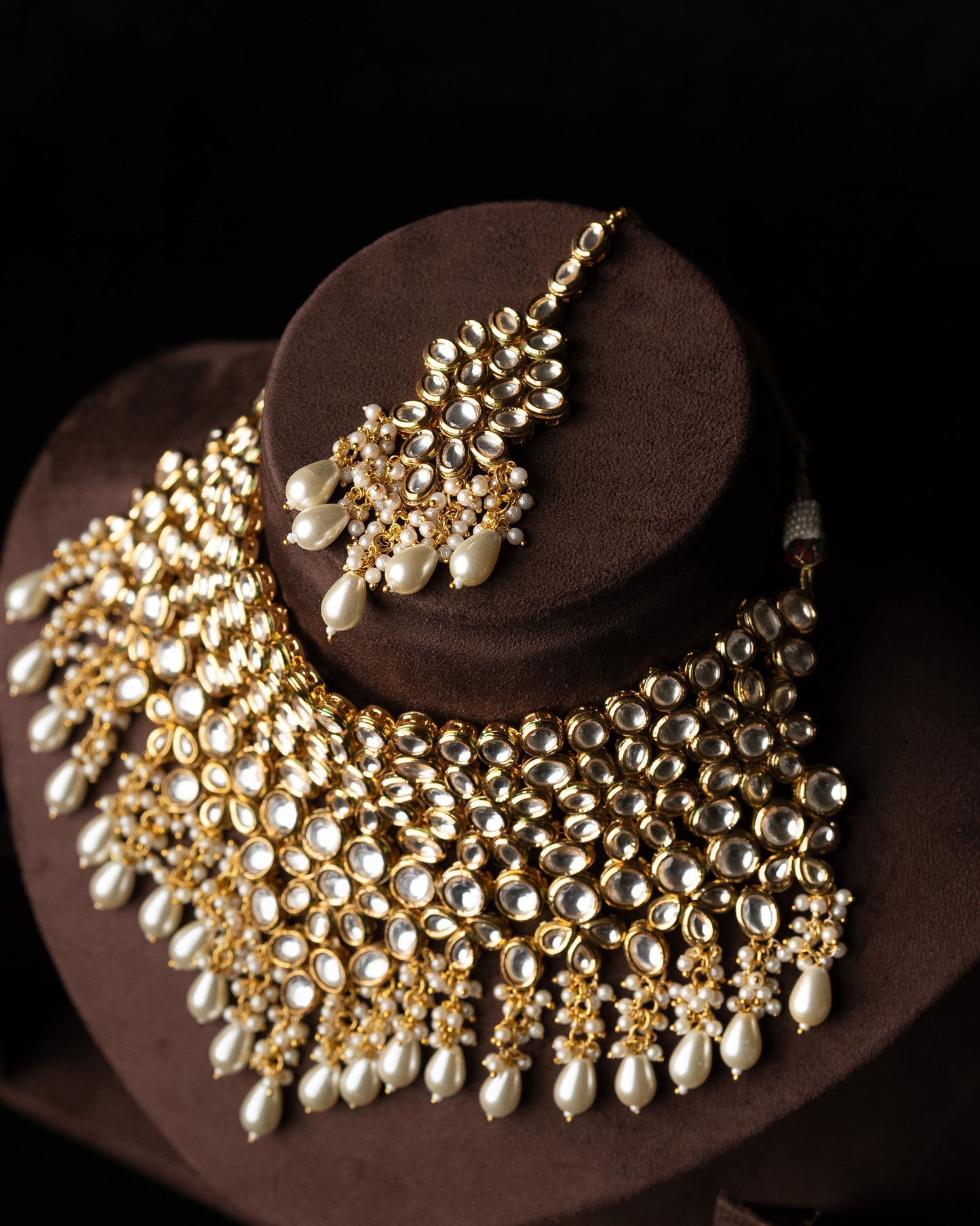Luxury White Luxury White Kundan Meenakari Pearl Drop Necklace with Earings and Tikka