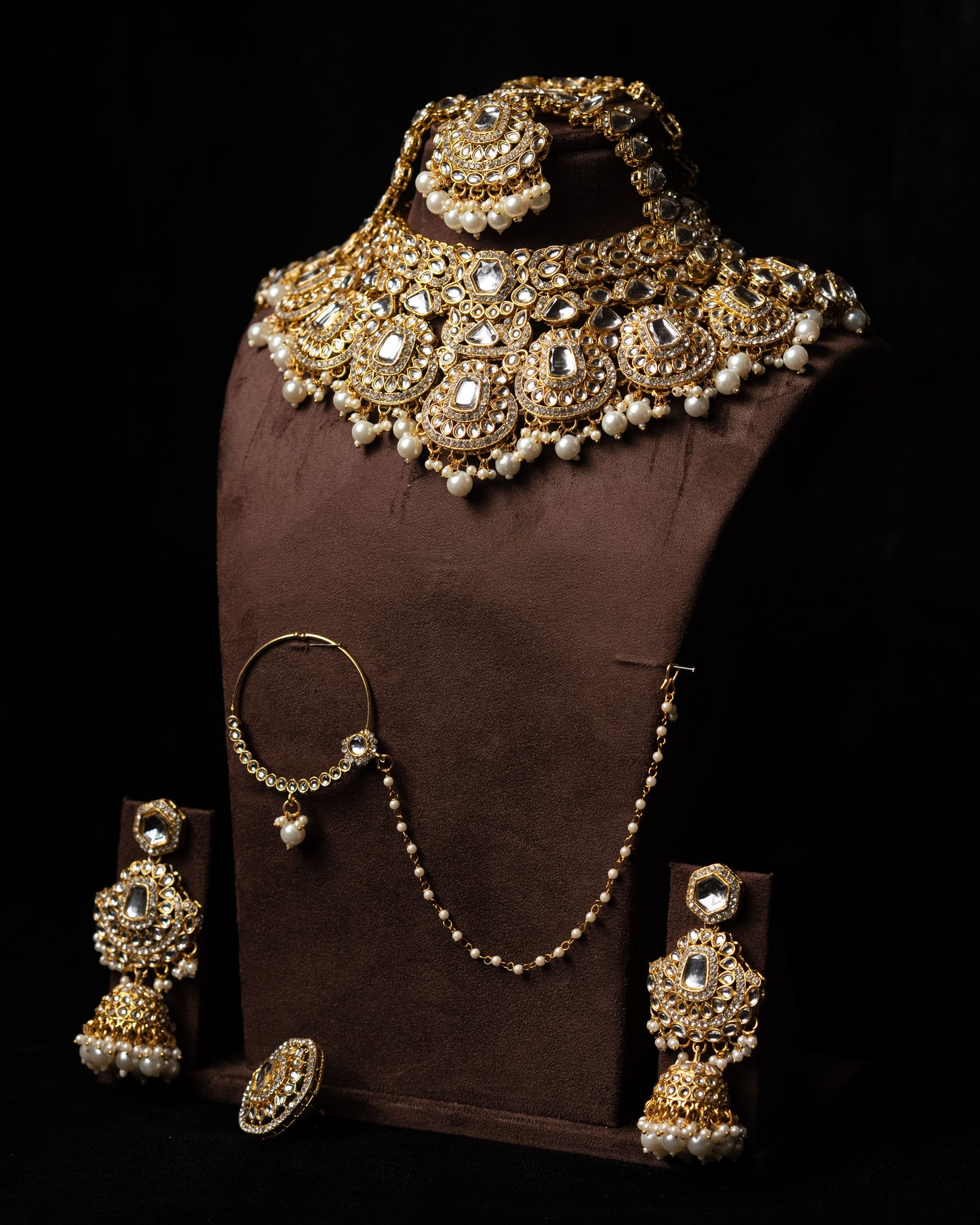 Premium Kundan Statement Bridal Set |Wedding Jewelry |Traditional Jewelry I Full Bridal Jewelry I Jhumka, Matha Patti, Nose Pin & Ring