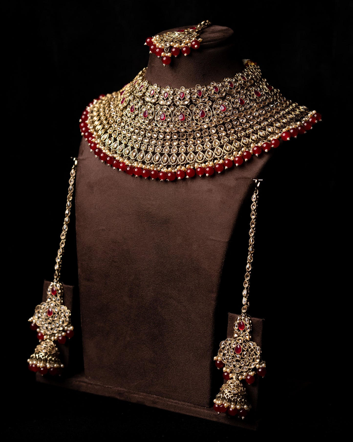 Gold Maroon Meenakari Necklace Set I Bridal Jewellery |Wedding Necklace | Earrings & Tikka