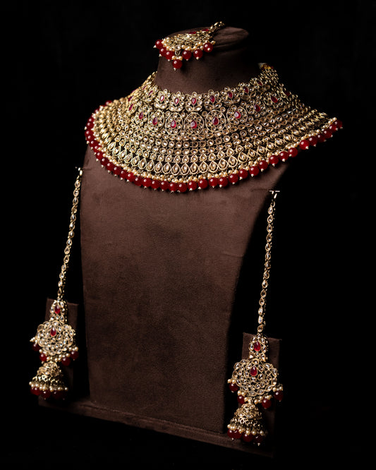 Gold Maroon Meenakari Necklace Set I Bridal Jewellery |Wedding Necklace | Earrings & Tikka