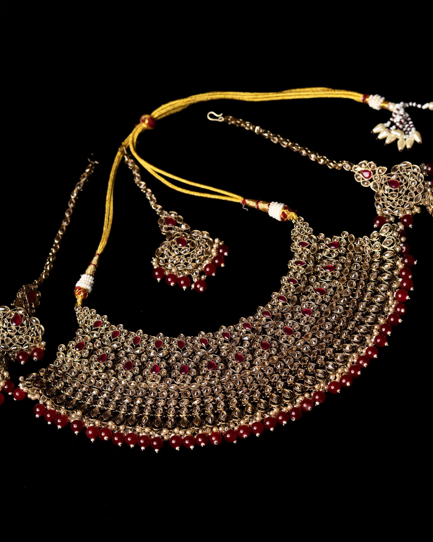 Gold Maroon Meenakari Necklace Set I Bridal Jewellery |Wedding Necklace | Earrings & Tikka