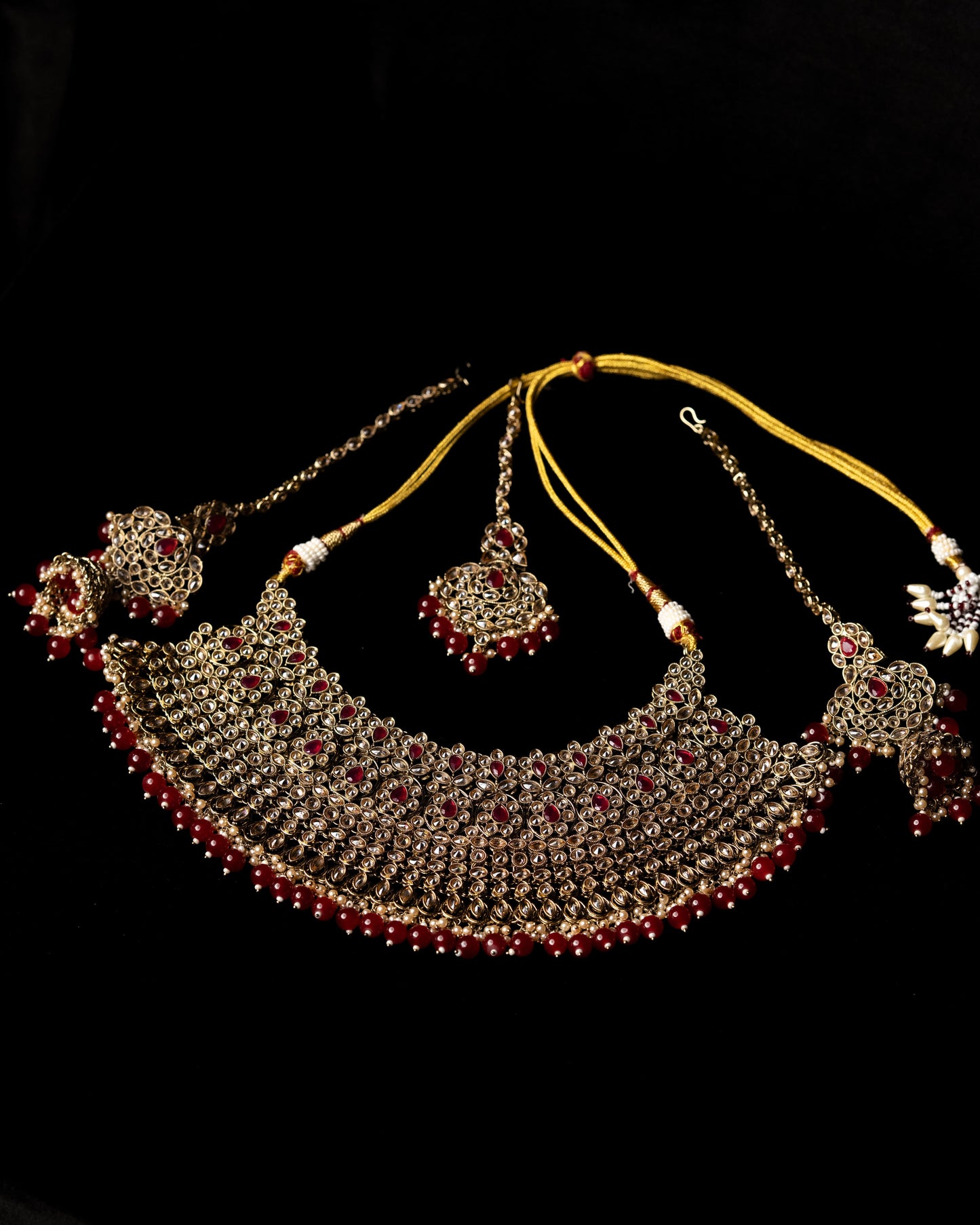 Gold Maroon Meenakari Necklace Set I Bridal Jewellery |Wedding Necklace | Earrings & Tikka