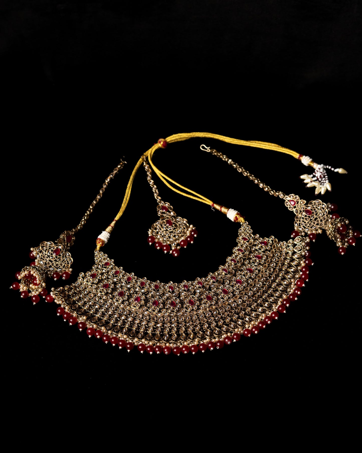 Gold Maroon Meenakari Necklace Set I Bridal Jewellery |Wedding Necklace | Earrings & Tikka