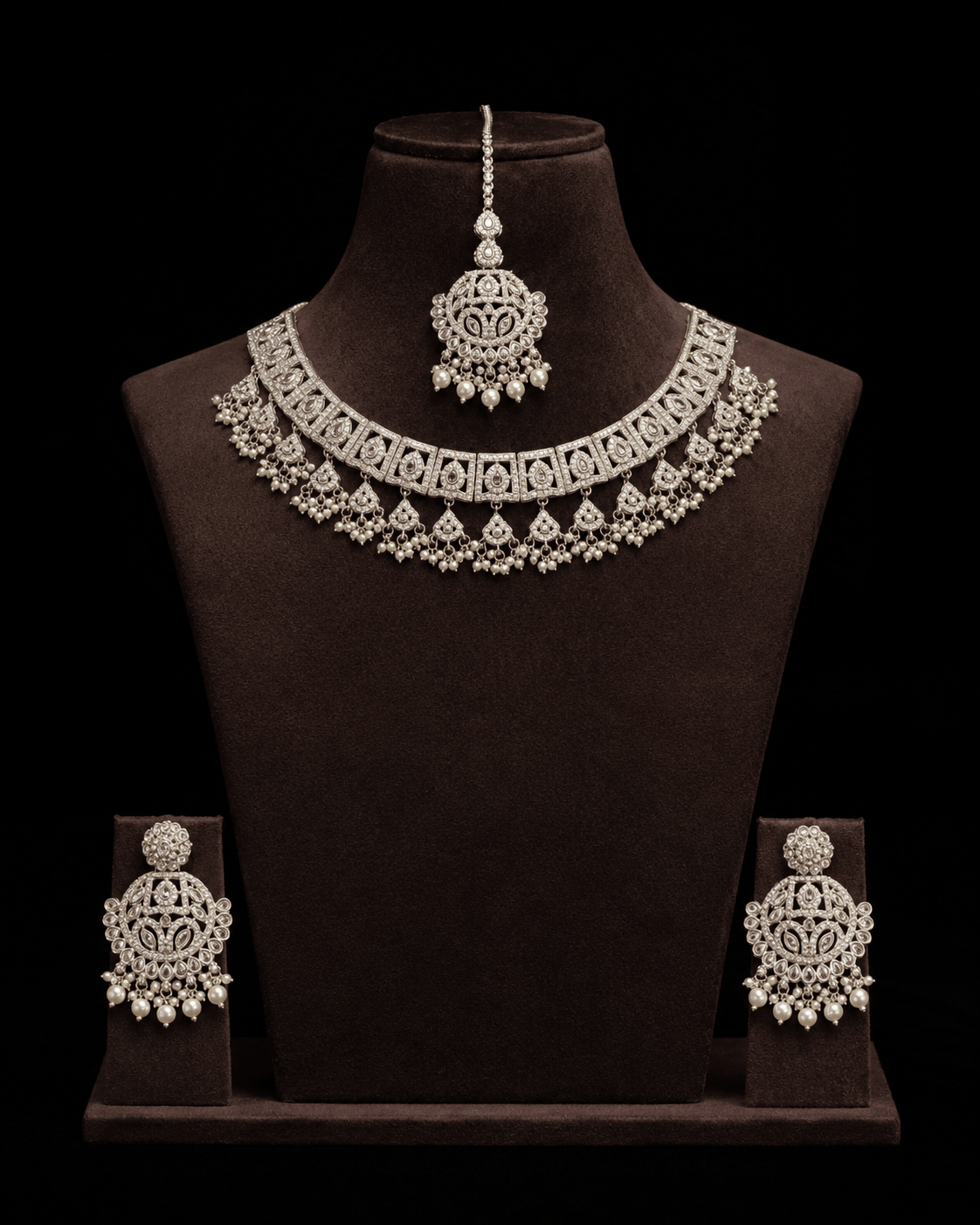 Silver-Tone Bridal Jewelry Set with Pearls