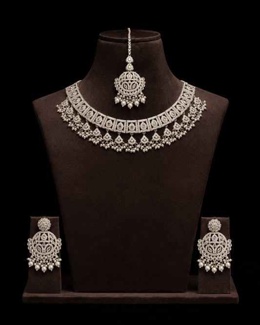 Silver-Tone Bridal Jewelry Set with Pearls