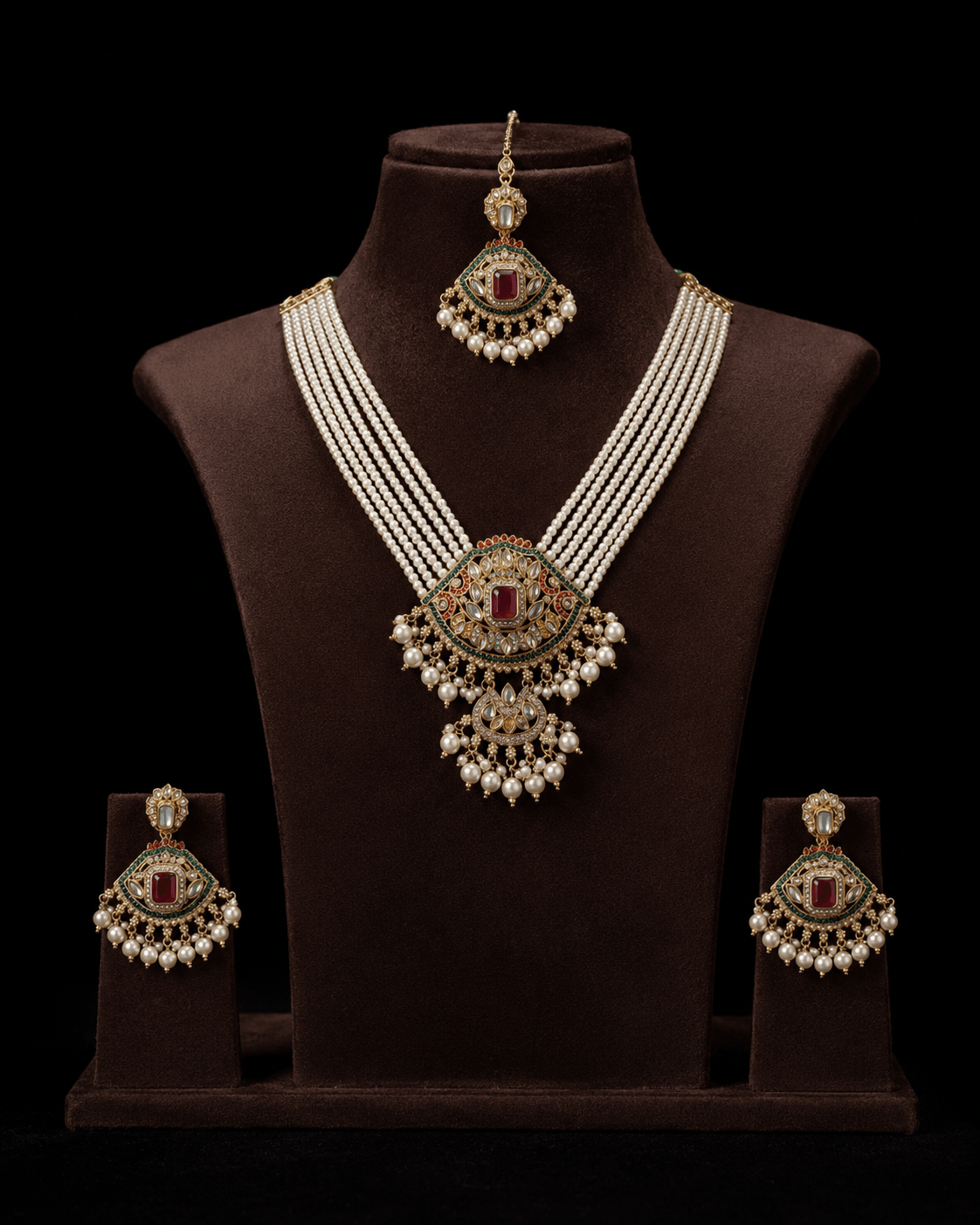Traditional Indian Kundan and Pearl Jewelry Set