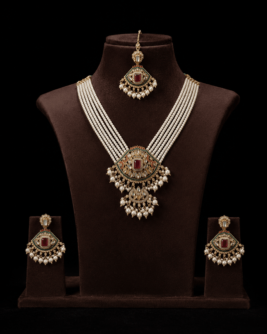 Traditional Indian Kundan and Pearl Jewelry Set