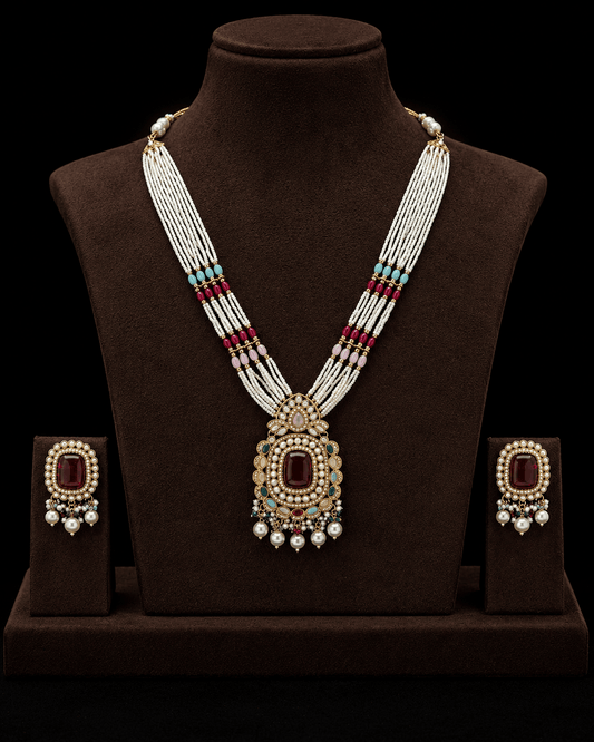 Traditional Multi-Strand Pearl Necklace and Earring Set