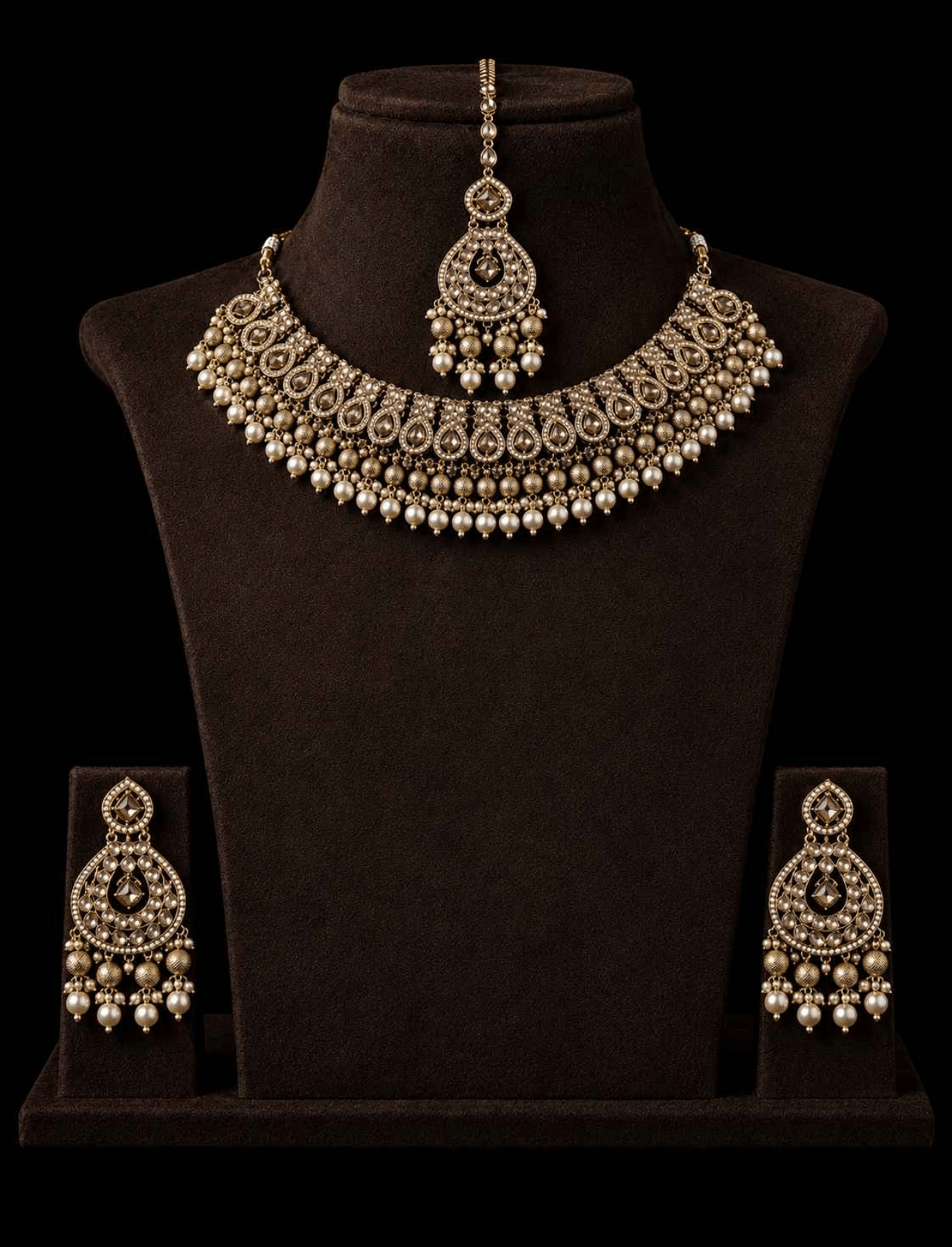 Traditional Kundan Jewelry Set with Necklace, Earrings, and Maang Tikka