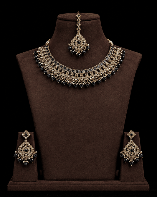 Traditional Indian Jewelry set with Black stones and Beads