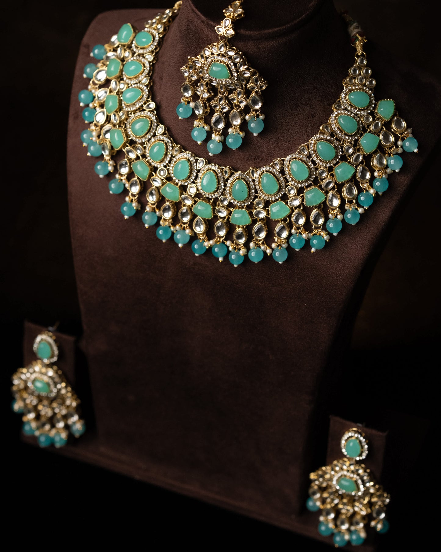 Pastel Jade Color Kundan Necklace Set |Wedding Necklace  Bridal Jewelry I Earrings & Tikka