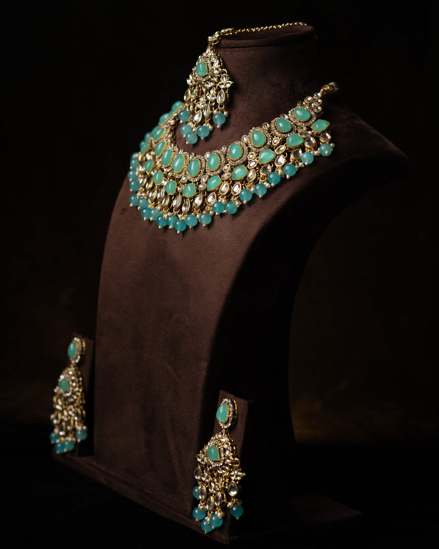 Pastel Jade Color Kundan Necklace Set |Wedding Necklace  Bridal Jewelry I Earrings & Tikka