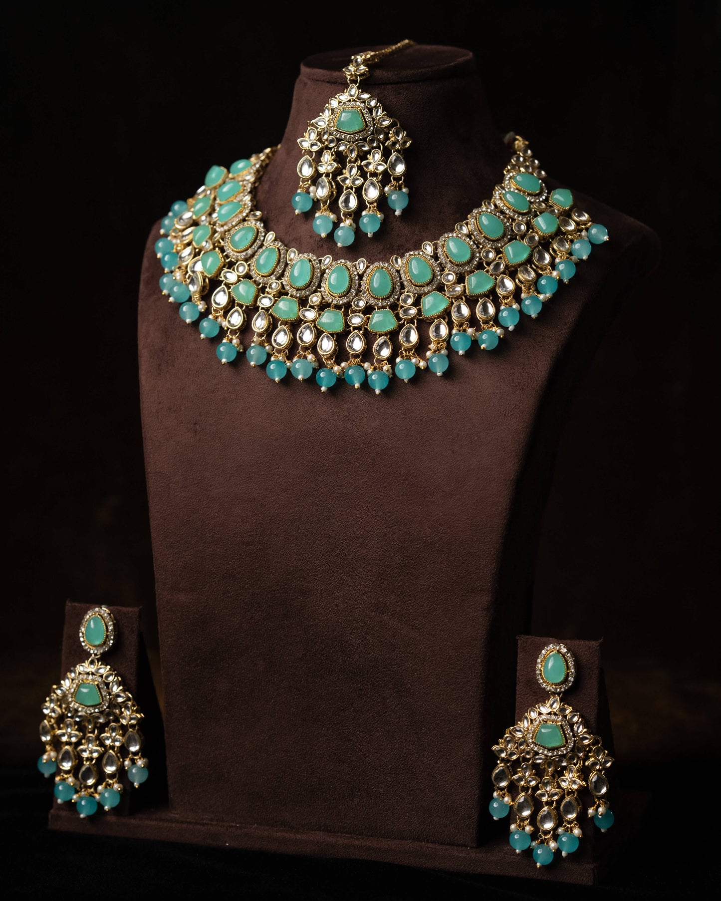 Pastel Jade Color Kundan Necklace Set |Wedding Necklace  Bridal Jewelry I Earrings & Tikka