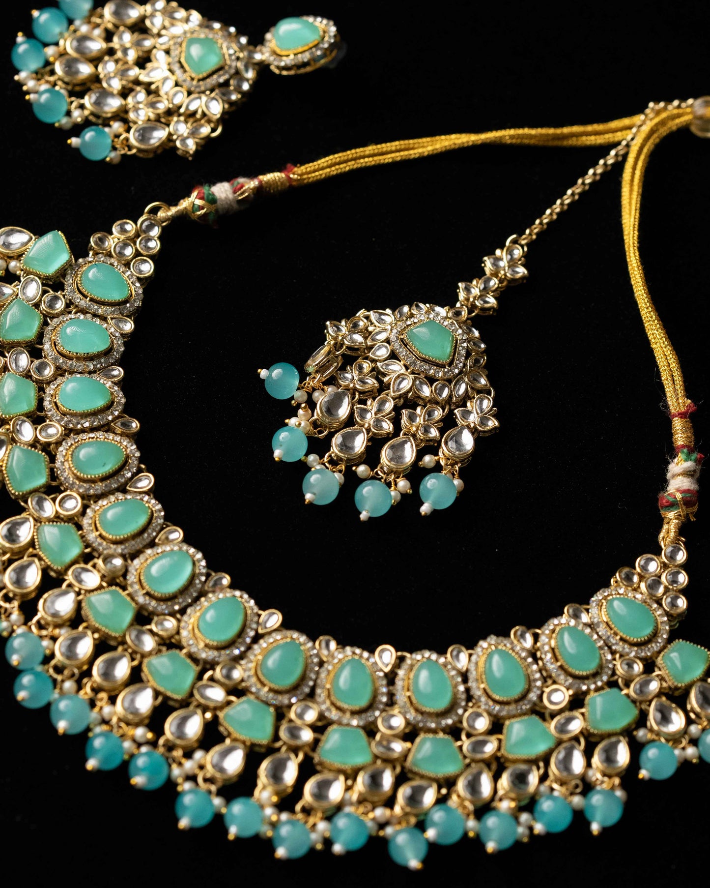 Pastel Jade Color Kundan Necklace Set |Wedding Necklace  Bridal Jewelry I Earrings & Tikka