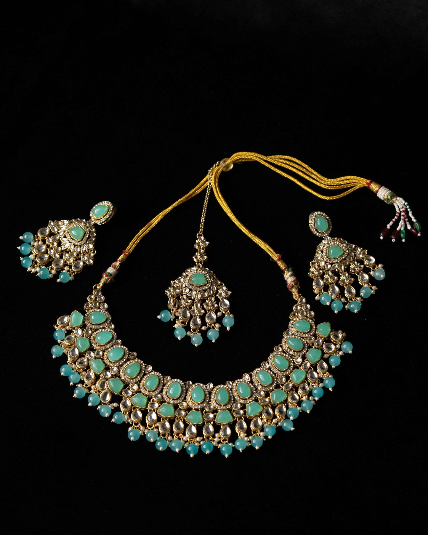 Pastel Jade Color Kundan Necklace Set |Wedding Necklace  Bridal Jewelry I Earrings & Tikka