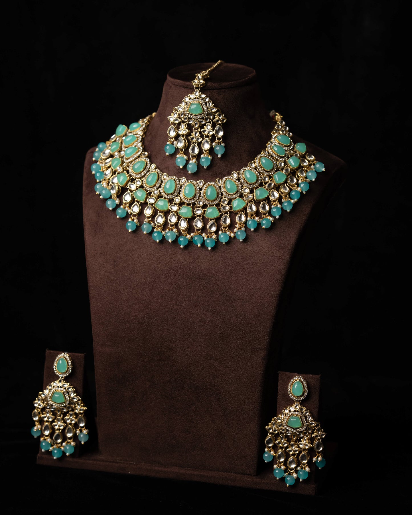 Pastel Jade Color Kundan Necklace Set |Wedding Necklace  Bridal Jewelry I Earrings & Tikka